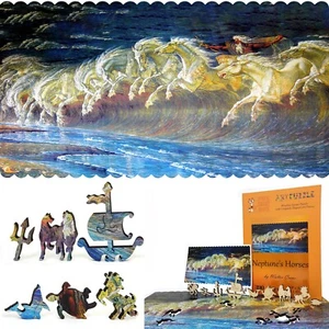 Wooden Jigsaw Puzzle for Adults by FoxSmartBox - 390 Pieces - Neptune's Horses - Picture 1 of 8