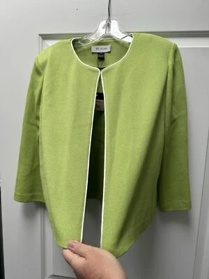 Chaqueta Blazer St. John Para Mujer Talla 14 Santana Tejida Lana Verde Nueva Con Etiquetas Foto 1 de 4