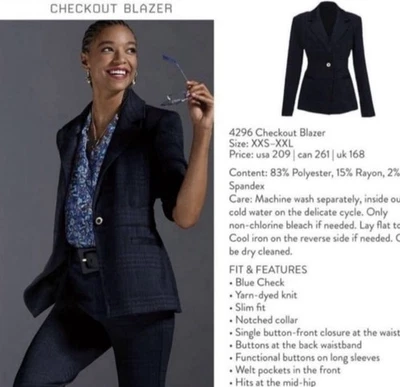 Cabi Checkout Women’s Blazer XL Blue and Black Check Original Price $209  - Image 1 of 4