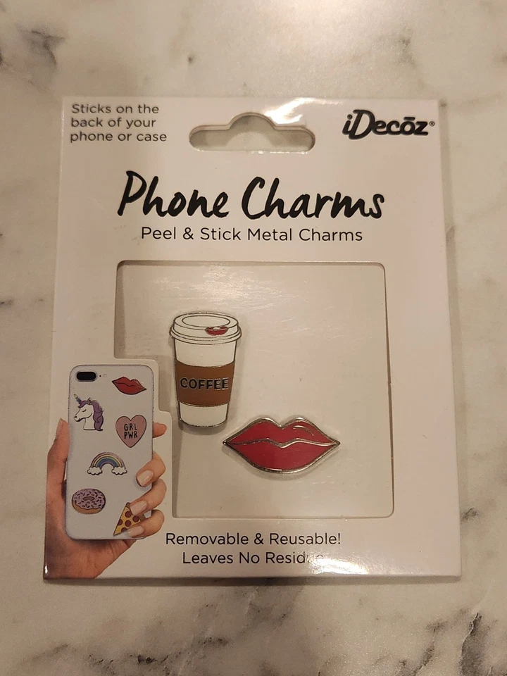 Coffee Lips Phone Charms Metal Stickers Peel and Stick Idecoz Reusable