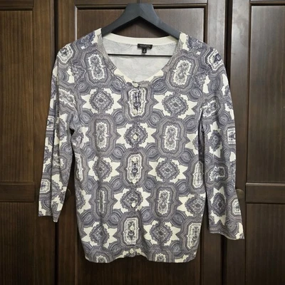 Cárdigan Talbots Mujer Mediano Manga 3/4 Botón Medallón Azul Gris Dinero Antiguo Foto 1 de 4