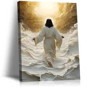 Jesus Walking on Water Canvas Art Print - Christian Wall Decor 12x16in - Picture 1 of 9