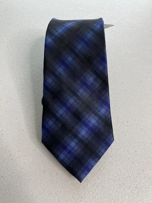 Corbata Express azul, negra a cuadros 100 % seda nueva con etiquetas Foto 1 de 4