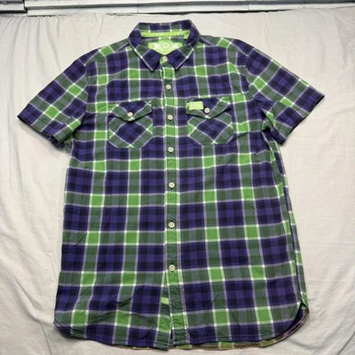 Superdry Shirt Mens Large Purple Green Plaid Short Sleeve Button Down Casual - Image 1 of 4