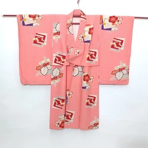 Gebrauchter Seidenkimono Kinder Remake Material japanischer Stoff Handarbeit 44,5 Zoll (113 cm) Schmutz - Bild 1 von 14