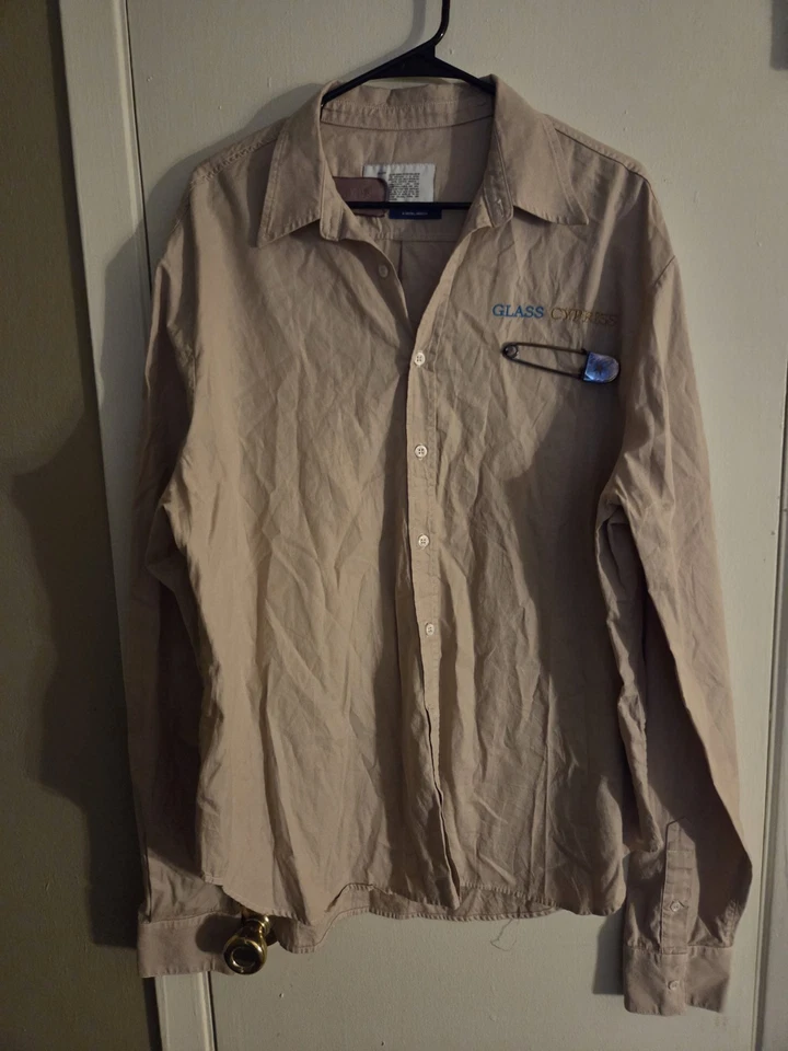 Glass Cypress Tan Button Down Shirt with Safty Pin Size Large - Image 1 of 4
