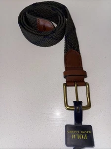 Nuevo NUEVO CON ETIQUETAS Polo Ralph Lauren XL Cinturón Trenzado Verde Oliva Azul Marino Marrón Cuero - Imagen 1 de 6