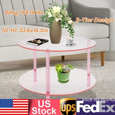 Mesa de centro moderna redonda de acrílico rosa, mesa de centro moderna, mesa de centro de 2 niveles Foto 1 de 4