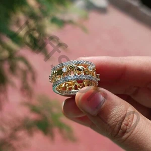 1 Ctw D/FL Brilliant Moissanite 14K Yellow Gold Over Elephant Wedding Band Ring - Picture 1 of 11