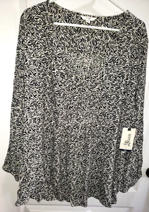 womens NEW NWT PLUS size 2X black white TOP WORK WEAR long sleeve TERRA & SKY - Picture 1 of 1