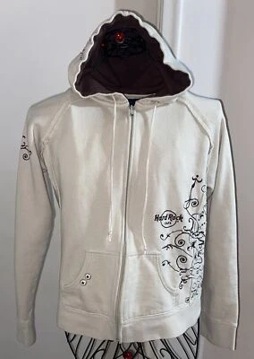 Hard Rock Cafe Hollywood Full Zip Hoodie Women Size M Embroidered Beige Brown - Image 1 of 4