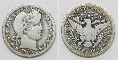 X4718  1908-S Barber Quarter 25c, VG Cover