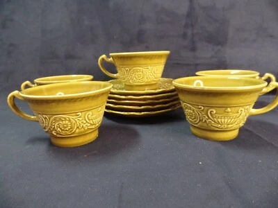 Set of 5 MCM Vtg Canonsburg REGENCY Ironstone Green Cups & Saucers - Image 1 of 4