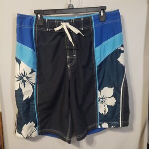 Speedo board shorts size M 34 surf swim blue black floral
