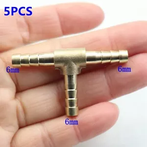 5Pcs Tee3 Way 1/4"6mm Brass Hose Barb Fitting Pipe Tubing Splicer Fuel Water Gas - Picture 1 of 7