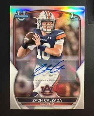 2022 Bowman Chrome University Zach Calzada 1st Chrome Refractor Auto /499 Auburn - Image 1 of 2