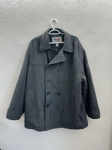 Perry Ellis America Mens Peacoat Size Large Grey Double-Breasted Wool Button Up - Picture 1 of 13