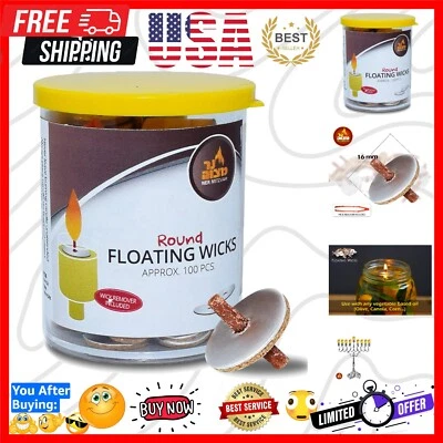 Ner Mitzvah Round Floating Wicks, Cotton Wicks and Cork Disc Holders for Oil... - Image 1 of 4