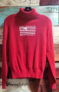 Polo Jeans Ralph Lauren American Flag Cotton Knit Sweater RED Sz M Classic Vtg - Picture 1 of 5