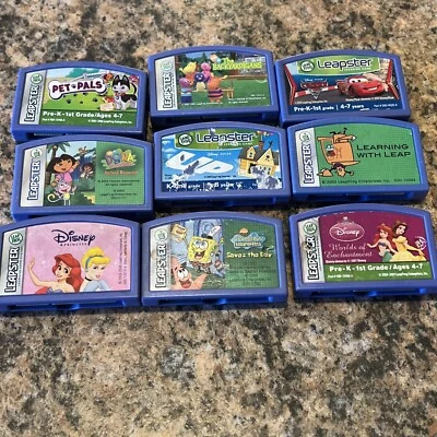 Set Of 9 Leapster Leap Frog Games Early 2000s BIG TITLES!  SpongeBob, Dora, - Image 1 of 4