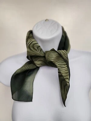 Mademoiselle Scarf Vintage 21" Square Sheer Green Landscape Made in USA - Image 1 of 4