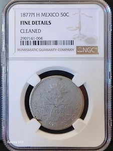 1877 Pi H 50 Centavos San Luis Potosi, Mexico NGC Fine Details Mintage 34,000 - Picture 1 of 8