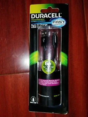 Duracell Sync-And-Charge Fabric 6" Cable, USB-To-Micro USB in Black - PRO457 - Image 1 of 2