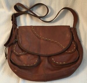 LUCKY BRAND Brown Leather STASH Bag Messenger Purse-NICE