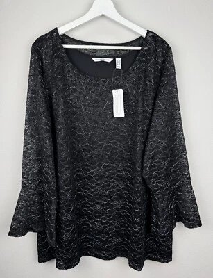 Isaac Mizrahi Top Womens Size 2X Black 3/4 Sleeve Whimsigoth Witchy Lace NWOT - Image 1 of 4