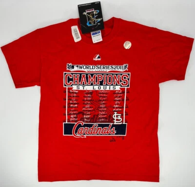 2011 World Series Champions St. Louis Cardinals Youth Size S Red Lineup T-Shirt - Image 1 of 4
