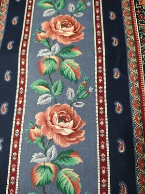 Tecido de algodão VIP Cranston listra rosa vitoriana paisley azul marinho borgonha BTHY 18" - Imagem 1 de 4