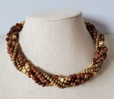 Napier Wood Gold Tone Orange Bead Twist Necklace - Image 1 of 4