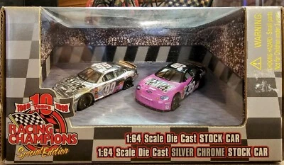 JEFF BURTON #99 EXIDE 1:64 SCALE SET RACING CHAMPIONS SILVER CHROME 2 CARS  - Image 1 of 3