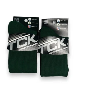 TCK Performance Athletic Socks Dark Green Size Large 9-12 2 Pair New - Picture 1 of 4