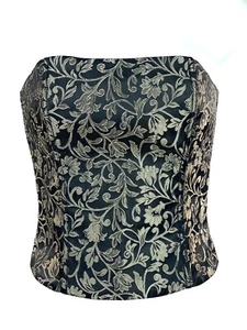 Vintage 90s y2K 2000s Corset Top Bustier Baroque Floral Print Crop VTG XS S 2 - Picture 1 of 10