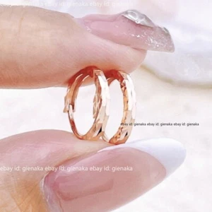 Pure Au750 18K Rose Gold Lucky Full Star Circle Earrings Women Hoop 0.59-0.7g - Picture 1 of 4
