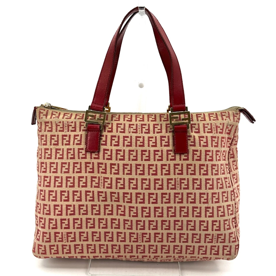 Bolso de Hombro Fendi Zucchino Bolso de Mano Cuero Lona Rojo 250T0252 Foto 1 de 4