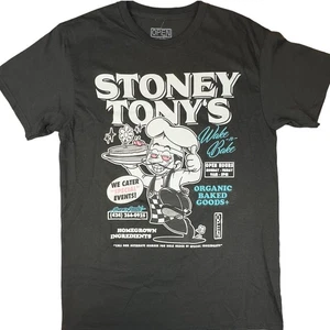 NUEVO CON ETIQUETAS Camiseta Abierta 925 Stoney Tony's Wake n Bake Chef Negra Gráfica Talla Mediana  - Imagen 1 de 8