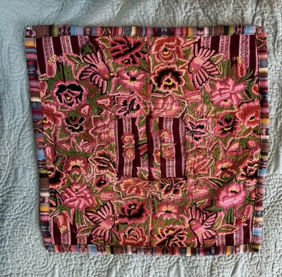 Funda de Almohada Guatemala Tribal Flores Rojo Retazos Nuevo Algodón Huipil Negro #20 Foto 1 de 4