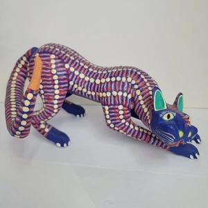 Vintage oaxacanische Holzschnitzerei Katze Alebrije mexikanische Volkskunst von Miguel Diaz - Bild 1 von 19