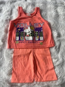 Vintage Snoopy Kinder Shirt Tank Top Pro Beachvolleyball Surf Neon Peanuts - Bild 1 von 7