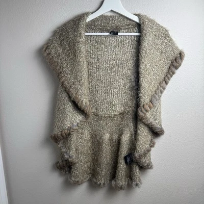 Chaleco Love Token Talla XS Mujer Piel de Conejo Borde Beige Acogedor Suave Lujo Suéter Foto 1 de 4