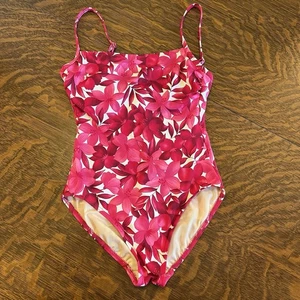 Lands End Pink Floral Size 8 Reg One Piece Swimsuit Underwire Adjustable Straps - Picture 1 of 12