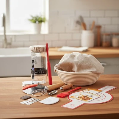 Kit de inicio de masa madre todo en uno con cesta de ratán y herramientas para hornear para principiantes Foto 1 de 4