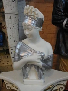 Büste Madame Juliette Recamier Lecomte Kopf Frau Deko Stuckgips Crem Silber 2001 - Picture 1 of 8