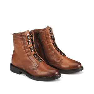MJUS Cognac Brown Leather Concealed Laces Zip Ankle Boots Size 5.5 Eu 39 NEW - Picture 1 of 19