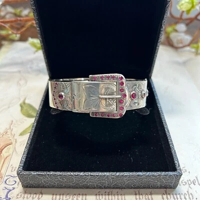Vintage Silver & Ruby Buckle Bangle, Sterling Silver 1970s Ladies Bracelet - Image 1 of 4