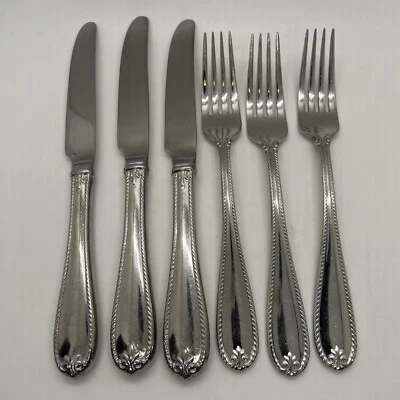 Lenox Tudor Bead Augusta 6 pc Set 18/10 Fork Knife Stainless Flatware - Image 1 of 4