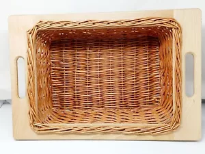 14 5/16" Width Pullout Wicker Baskets with Handles and Beechwood Frame & Runners - Picture 1 of 10