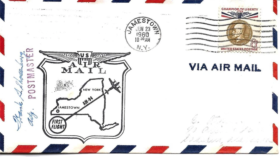 First Airmail Flight Cover Jamestown NY -  Cleveland OH June 23 1954 AAMC#94W55 - Image 1 of 1